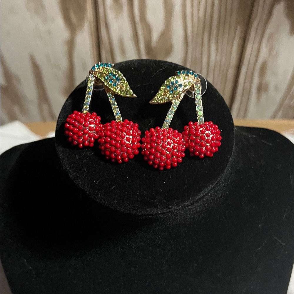 Cherry Red Beaded Earrings